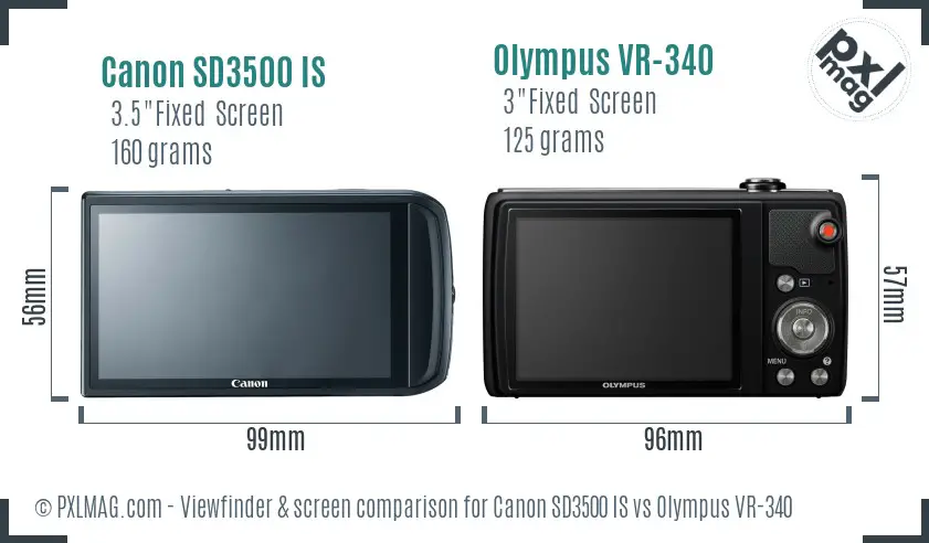Canon SD3500 IS vs Olympus VR-340 Screen and Viewfinder comparison