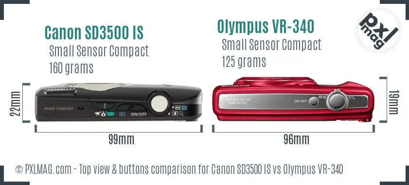 Canon SD3500 IS vs Olympus VR-340 top view buttons comparison