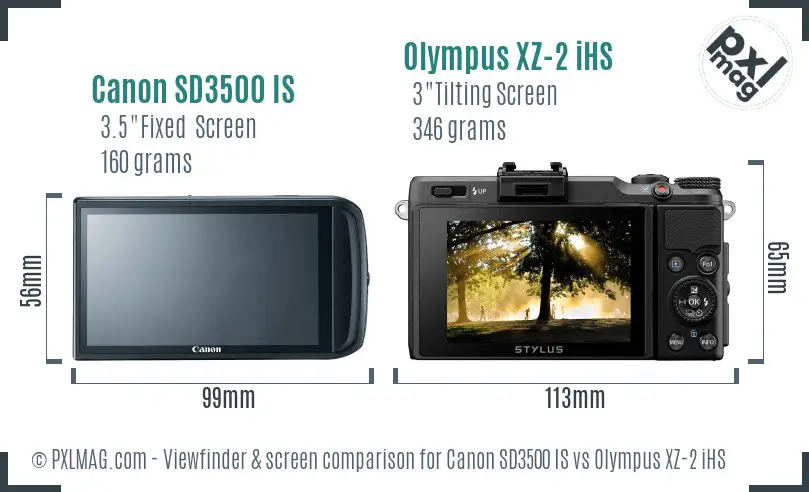 Canon SD3500 IS vs Olympus XZ-2 iHS Screen and Viewfinder comparison