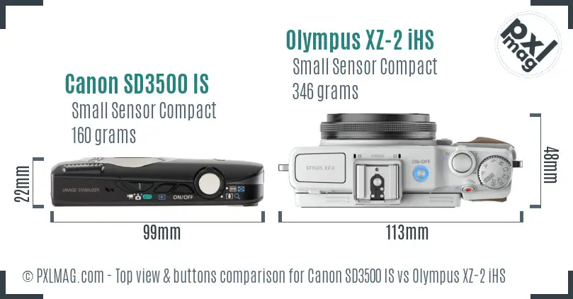 Canon SD3500 IS vs Olympus XZ-2 iHS top view buttons comparison