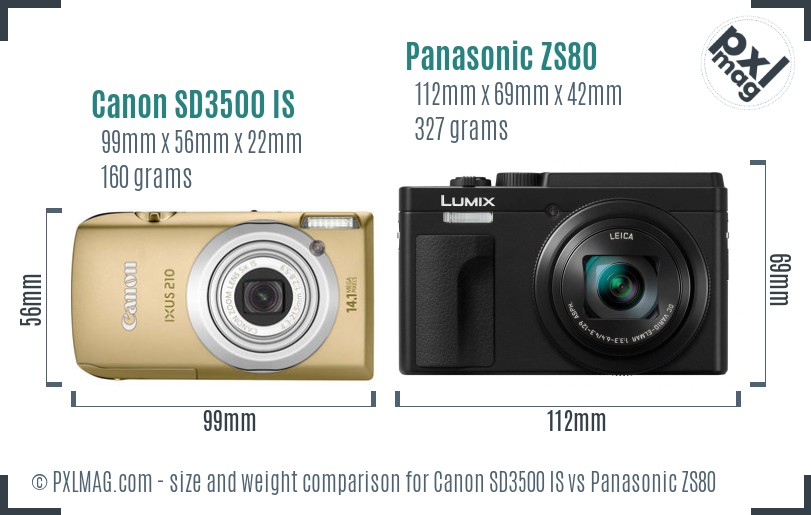 Canon SD3500 IS vs Panasonic ZS80 size comparison