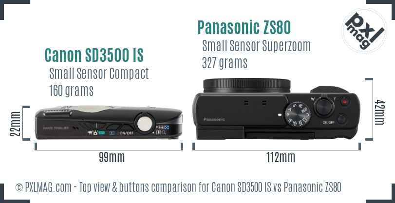 Canon SD3500 IS vs Panasonic ZS80 top view buttons comparison