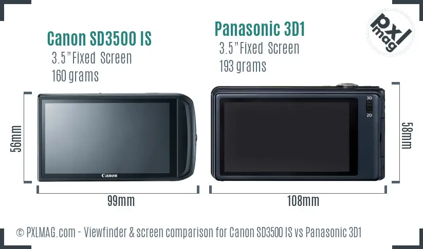 Canon SD3500 IS vs Panasonic 3D1 Screen and Viewfinder comparison