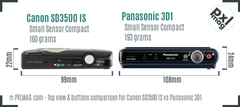 Canon SD3500 IS vs Panasonic 3D1 top view buttons comparison