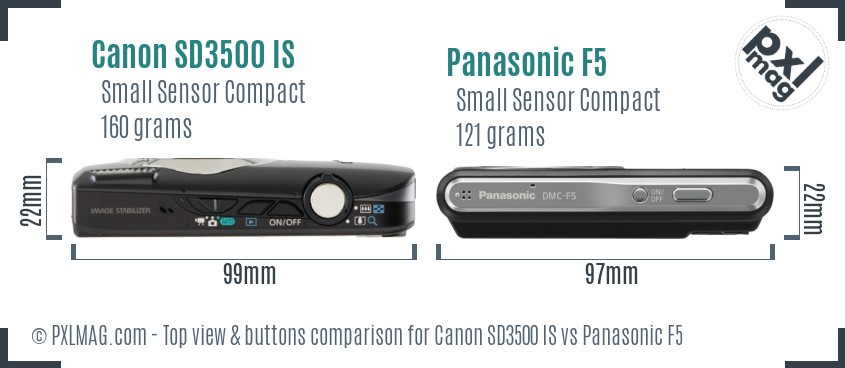 Canon SD3500 IS vs Panasonic F5 top view buttons comparison