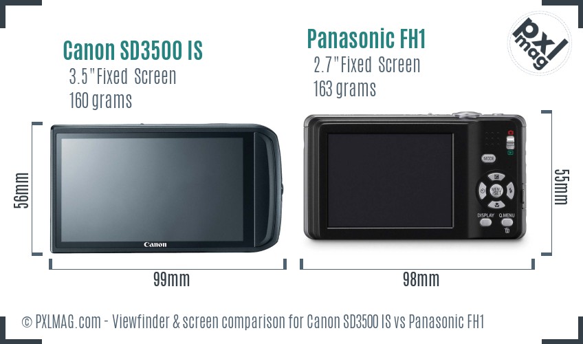 Canon SD3500 IS vs Panasonic FH1 Screen and Viewfinder comparison
