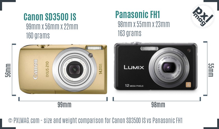 Canon SD3500 IS vs Panasonic FH1 size comparison Canon SD3500 IS vs Panasonic FH1 size comparison