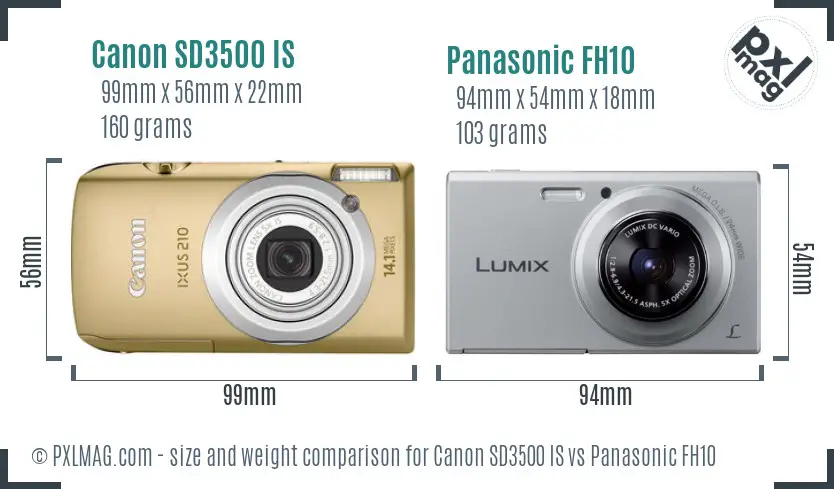 Canon SD3500 IS vs Panasonic FH10 size comparison