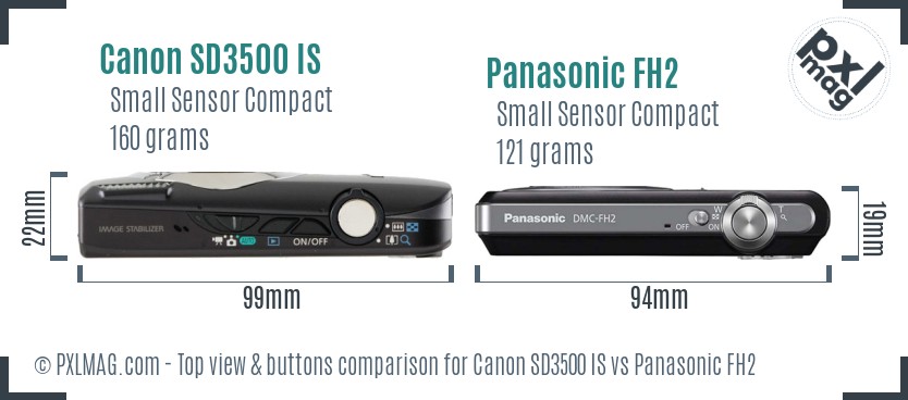 Canon SD3500 IS vs Panasonic FH2 top view buttons comparison