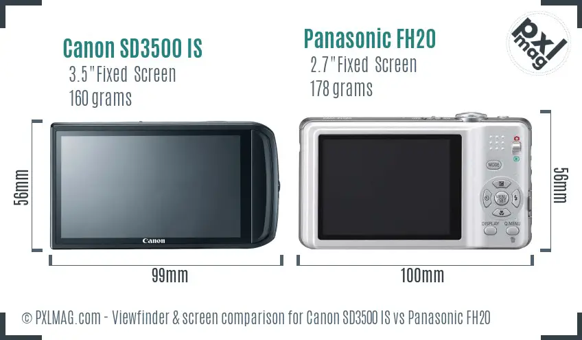 Canon SD3500 IS vs Panasonic FH20 Screen and Viewfinder comparison Canon SD3500 IS vs Panasonic FH20 Screen and Viewfinder comparison