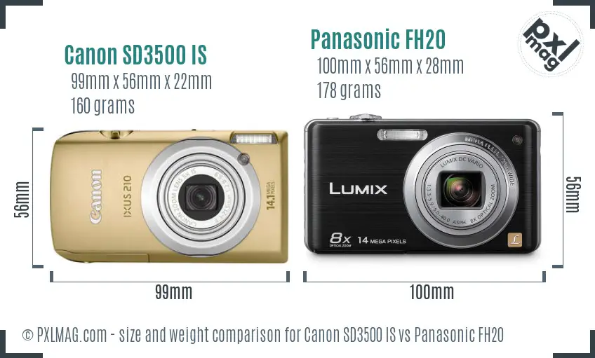Canon SD3500 IS vs Panasonic FH20 size comparison Canon SD3500 IS vs Panasonic FH20 size comparison