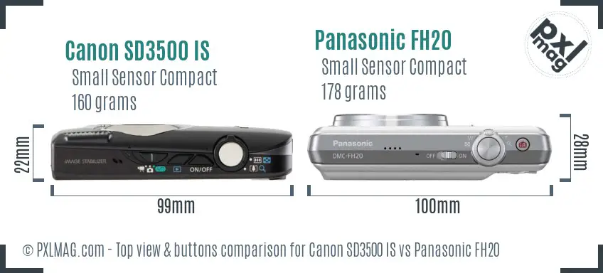 Canon SD3500 IS vs Panasonic FH20 top view buttons comparison Canon SD3500 IS vs Panasonic FH20 top view buttons comparison