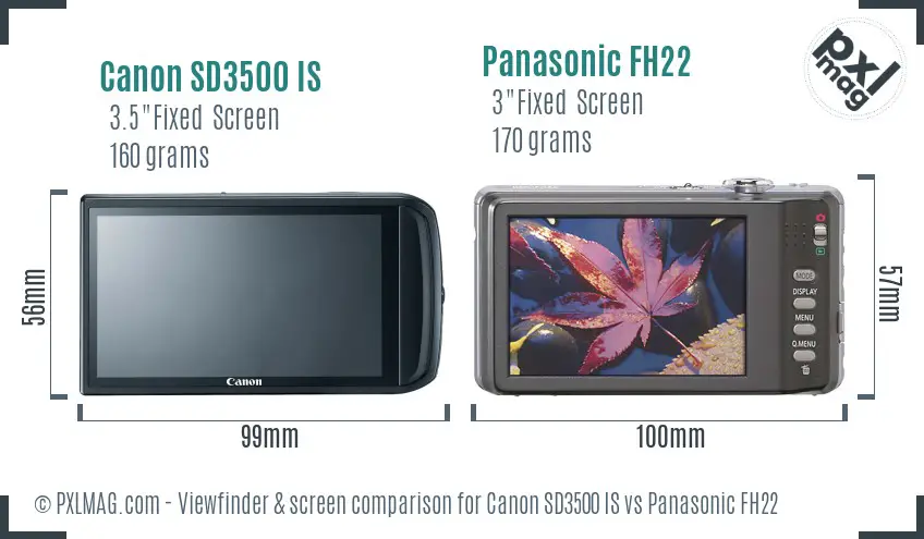 Canon SD3500 IS vs Panasonic FH22 Screen and Viewfinder comparison Canon SD3500 IS vs Panasonic FH22 Screen and Viewfinder comparison