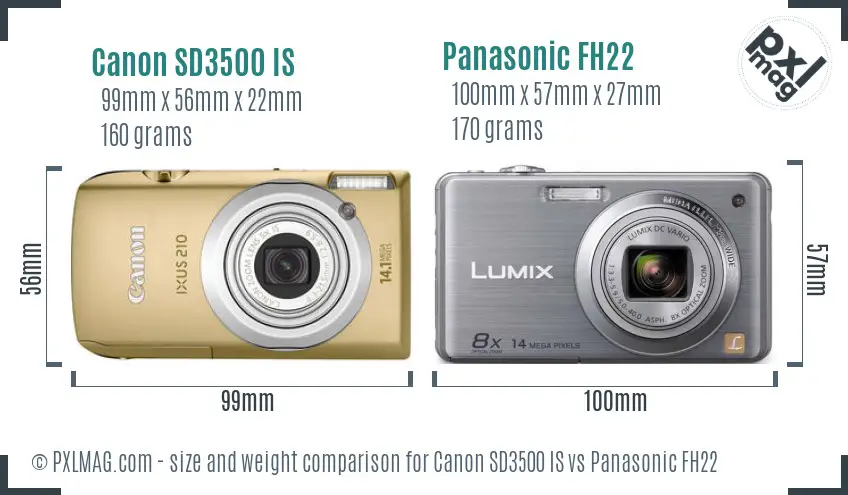 Canon SD3500 IS vs Panasonic FH22 size comparison Canon SD3500 IS vs Panasonic FH22 size comparison