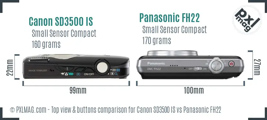 Canon SD3500 IS vs Panasonic FH22 top view buttons comparison Canon SD3500 IS vs Panasonic FH22 top view buttons comparison