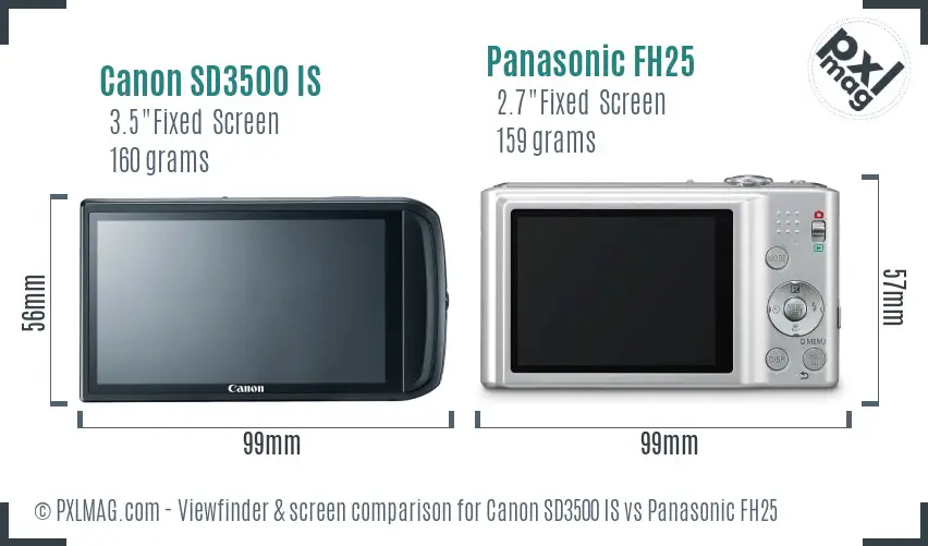 Canon SD3500 IS vs Panasonic FH25 Screen and Viewfinder comparison