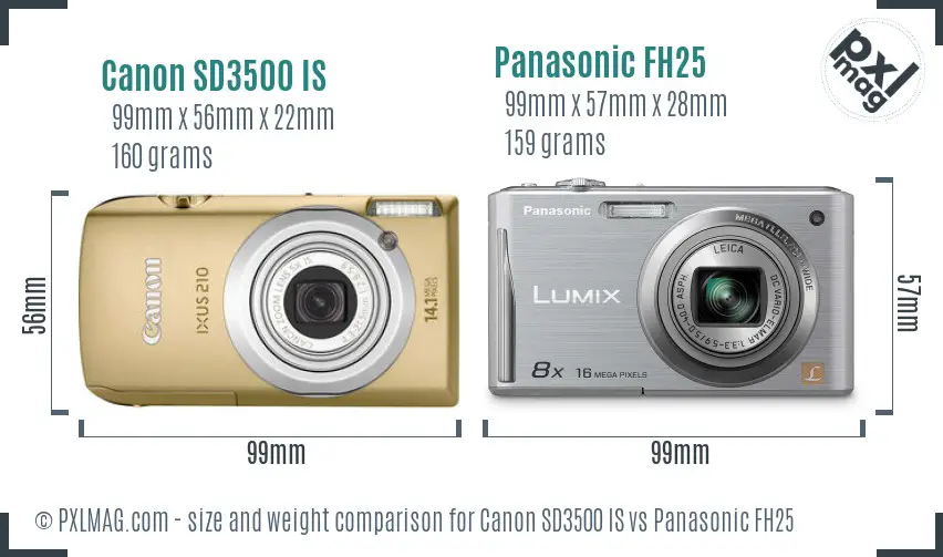 Canon SD3500 IS vs Panasonic FH25 size comparison