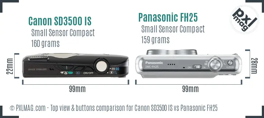 Canon SD3500 IS vs Panasonic FH25 top view buttons comparison