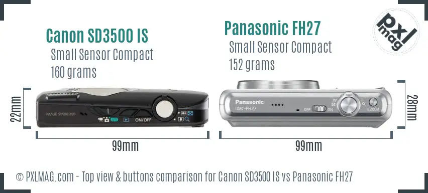 Canon SD3500 IS vs Panasonic FH27 top view buttons comparison