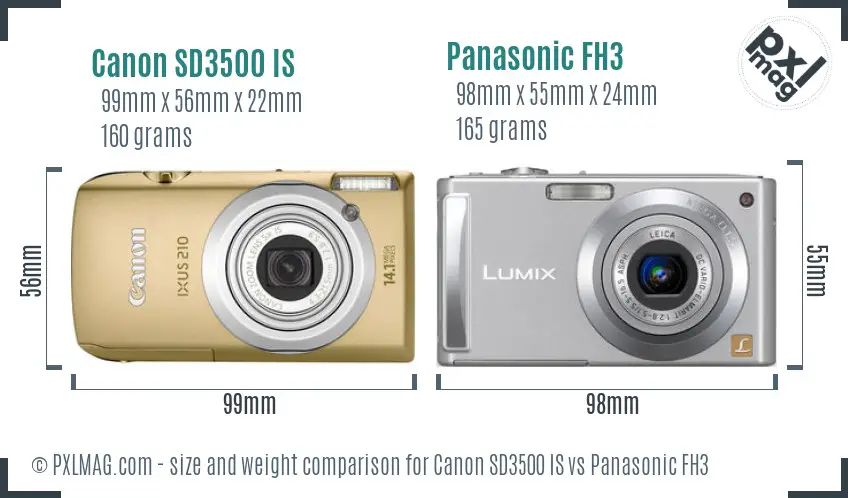 Canon SD3500 IS vs Panasonic FH3 size comparison