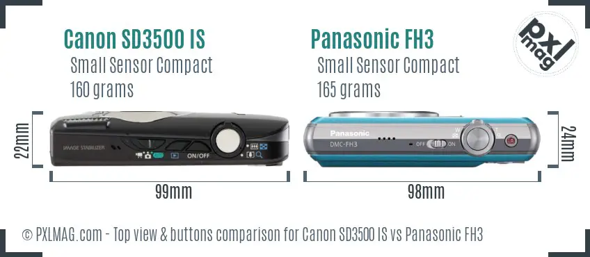 Canon SD3500 IS vs Panasonic FH3 top view buttons comparison