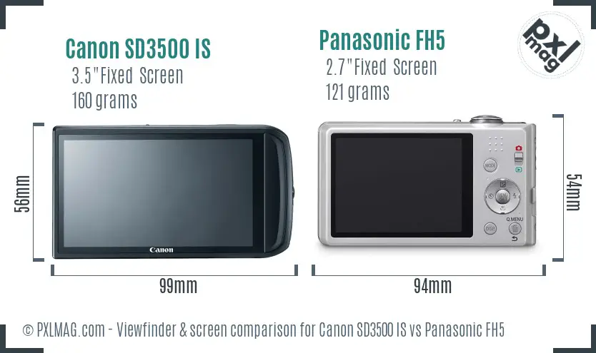 Canon SD3500 IS vs Panasonic FH5 Screen and Viewfinder comparison