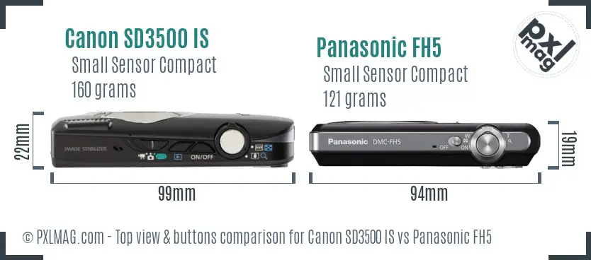 Canon SD3500 IS vs Panasonic FH5 top view buttons comparison