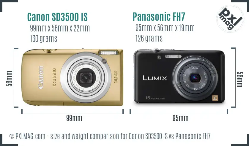 Canon SD3500 IS vs Panasonic FH7 size comparison