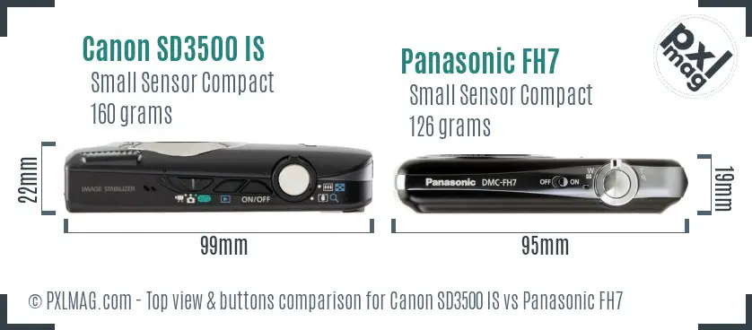 Canon SD3500 IS vs Panasonic FH7 top view buttons comparison