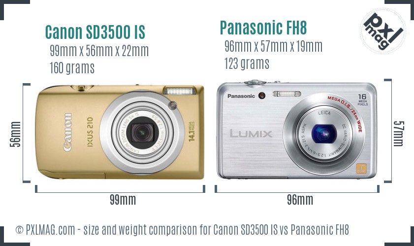Canon SD3500 IS vs Panasonic FH8 size comparison
