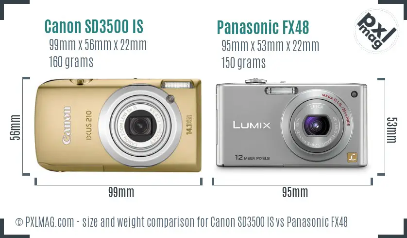 Canon SD3500 IS vs Panasonic FX48 size comparison Canon SD3500 IS vs Panasonic FX48 size comparison