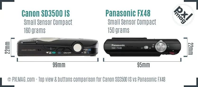 Canon SD3500 IS vs Panasonic FX48 top view buttons comparison Canon SD3500 IS vs Panasonic FX48 top view buttons comparison