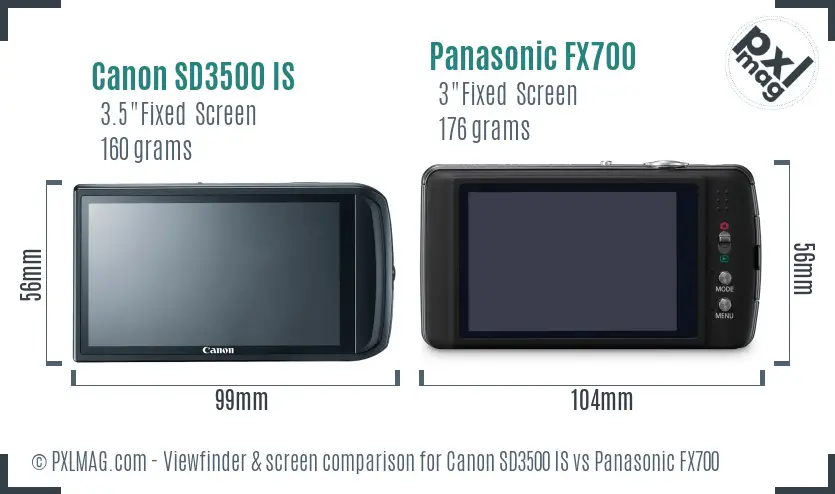Canon SD3500 IS vs Panasonic FX700 Screen and Viewfinder comparison