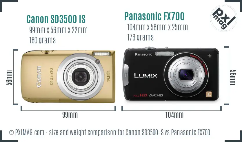 Canon SD3500 IS vs Panasonic FX700 size comparison
