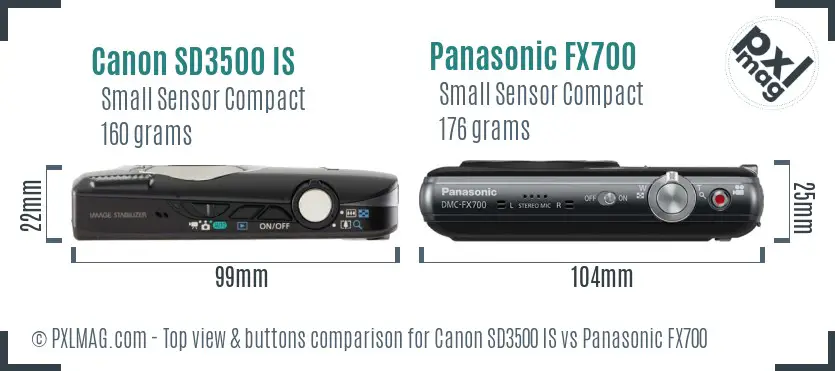Canon SD3500 IS vs Panasonic FX700 top view buttons comparison
