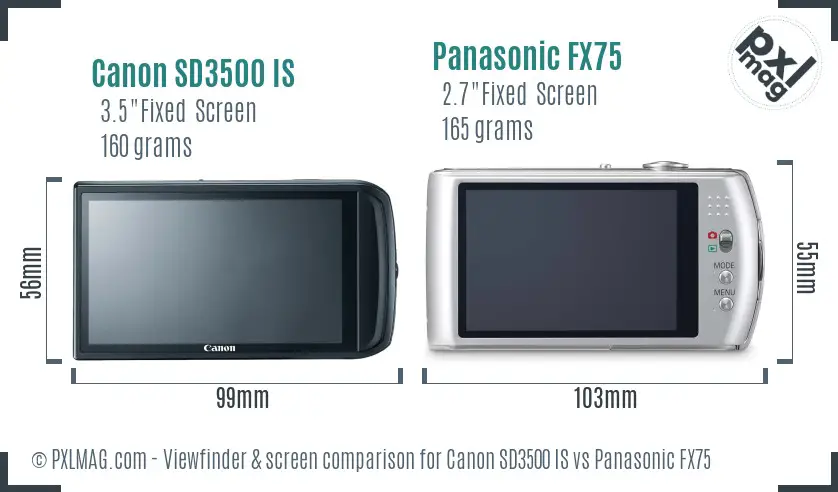 Canon SD3500 IS vs Panasonic FX75 Screen and Viewfinder comparison