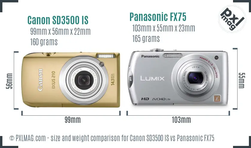 Canon SD3500 IS vs Panasonic FX75 size comparison