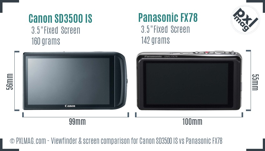Canon SD3500 IS vs Panasonic FX78 Screen and Viewfinder comparison