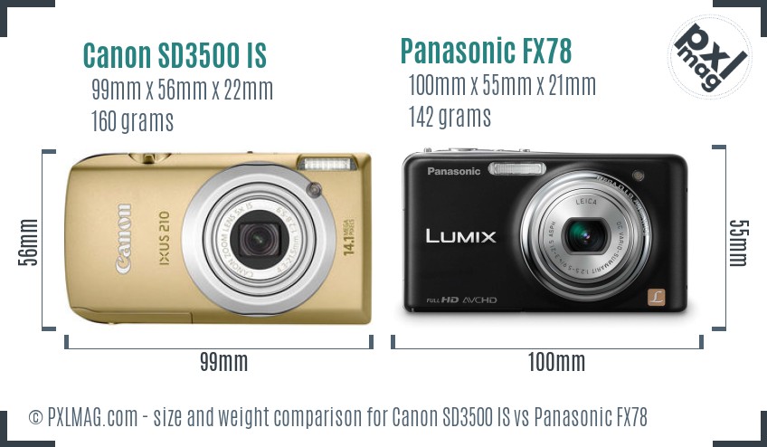 Canon SD3500 IS vs Panasonic FX78 size comparison Canon SD3500 IS vs Panasonic FX78 size comparison