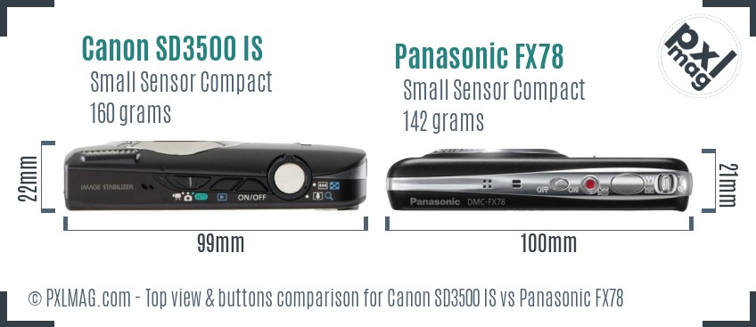 Canon SD3500 IS vs Panasonic FX78 top view buttons comparison