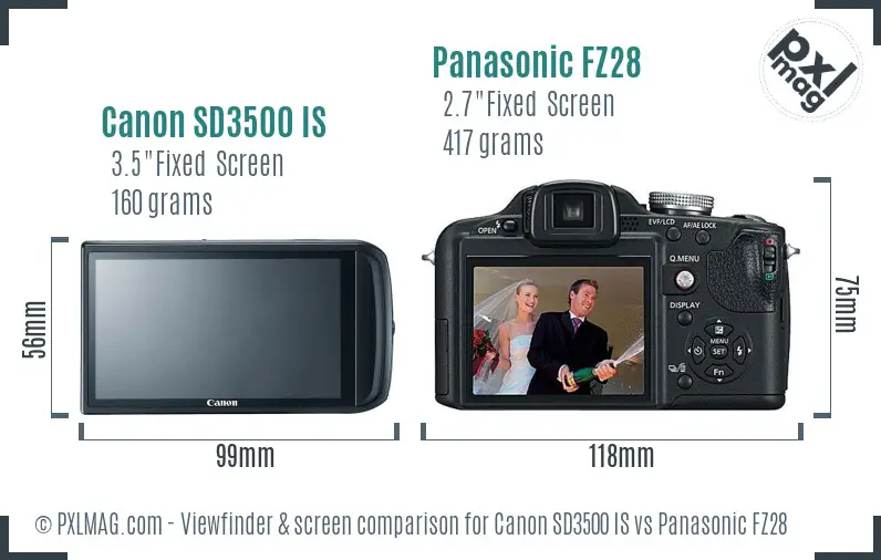 Canon SD3500 IS vs Panasonic FZ28 Screen and Viewfinder comparison Canon SD3500 IS vs Panasonic FZ28 Screen and Viewfinder comparison