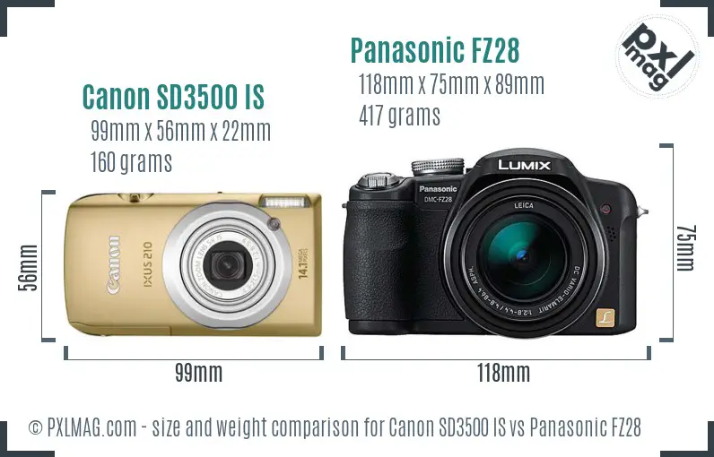 Canon SD3500 IS vs Panasonic FZ28 size comparison Canon SD3500 IS vs Panasonic FZ28 size comparison