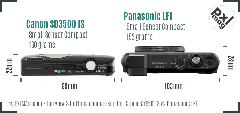 Canon SD3500 IS vs Panasonic LF1 top view buttons comparison