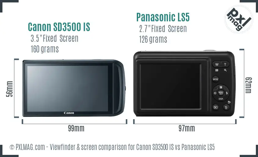 Canon SD3500 IS vs Panasonic LS5 Screen and Viewfinder comparison