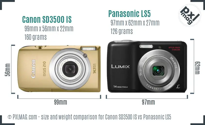 Canon SD3500 IS vs Panasonic LS5 size comparison
