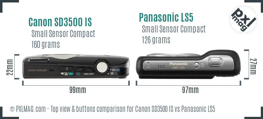 Canon SD3500 IS vs Panasonic LS5 top view buttons comparison
