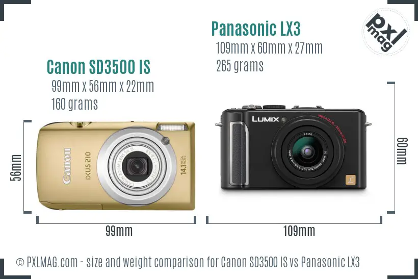 Canon SD3500 IS vs Panasonic LX3 size comparison