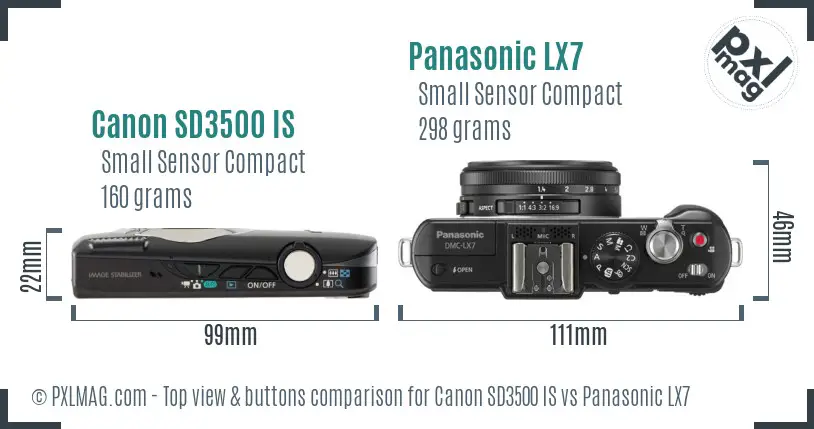 Canon SD3500 IS vs Panasonic LX7 top view buttons comparison