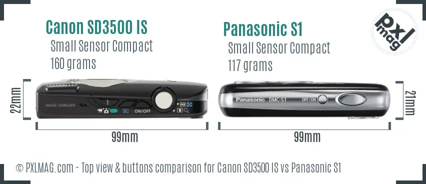 Canon SD3500 IS vs Panasonic S1 top view buttons comparison Canon SD3500 IS vs Panasonic S1 top view buttons comparison