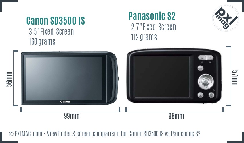 Canon SD3500 IS vs Panasonic S2 Screen and Viewfinder comparison